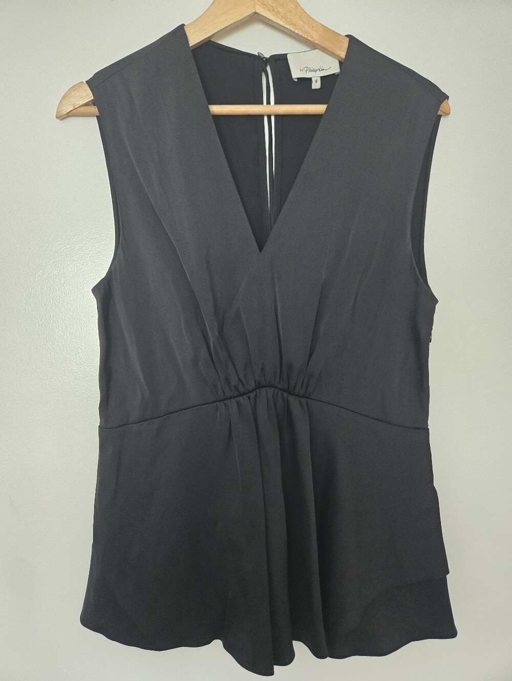 3.1 Phillip Lim Black Sleeveless Flowy Defined Waist Top Peplum Size 8